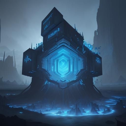 Glowing Blue Cube of Resistance: Fantasy Concept Art