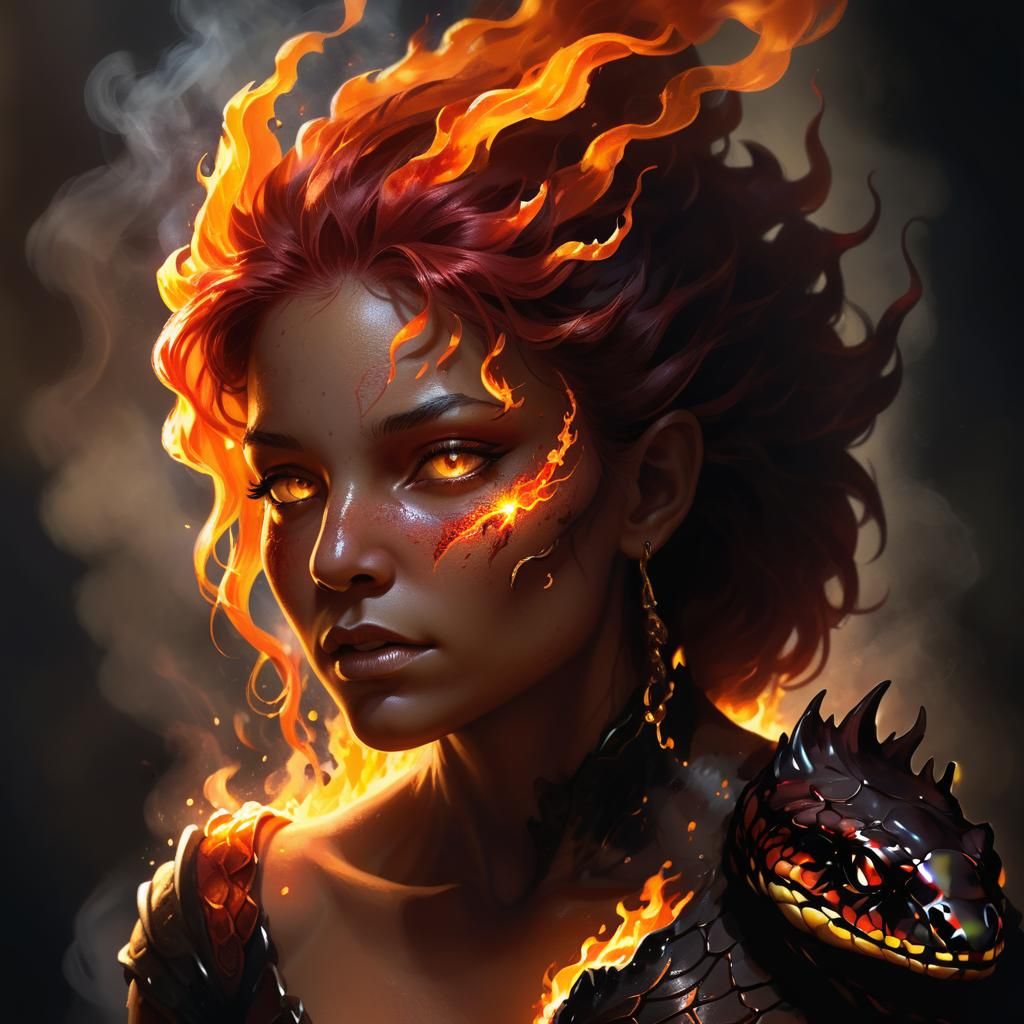 Fiery Sprite Portrait in Dark Fantasy Style