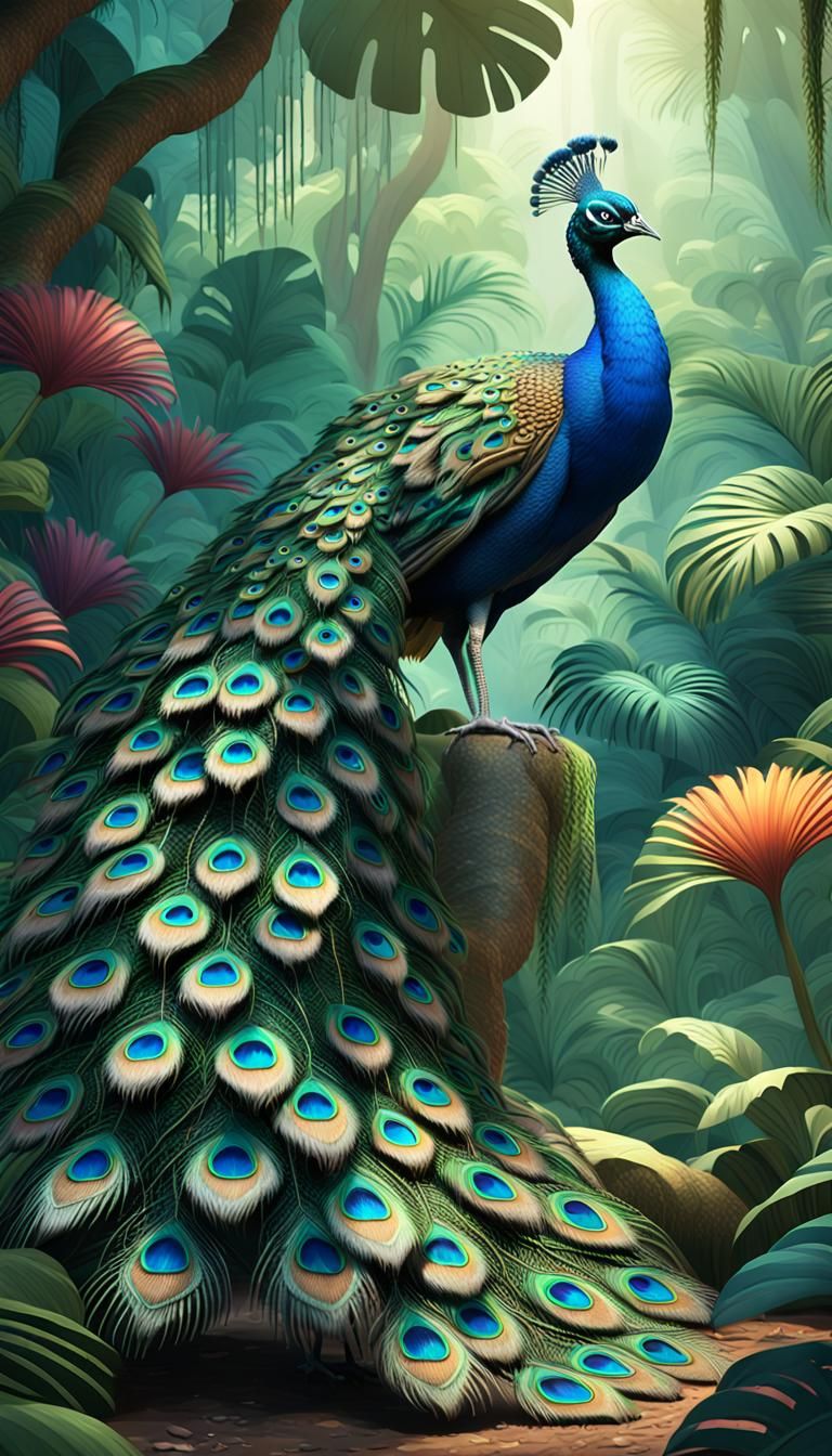 Peacock Displaying Plumage: Pixar-Style 3D Digital Art