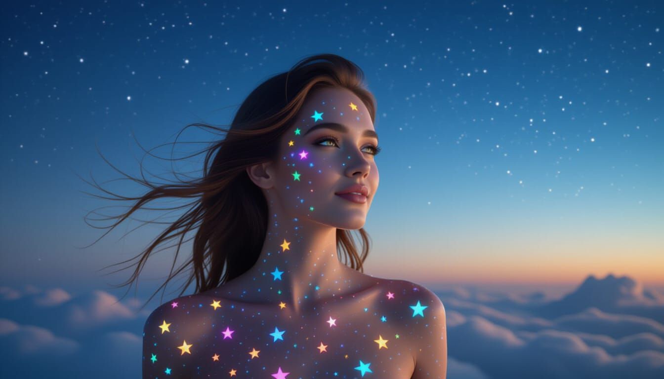 Celestial Woman with Glowing Bodypaint Stars