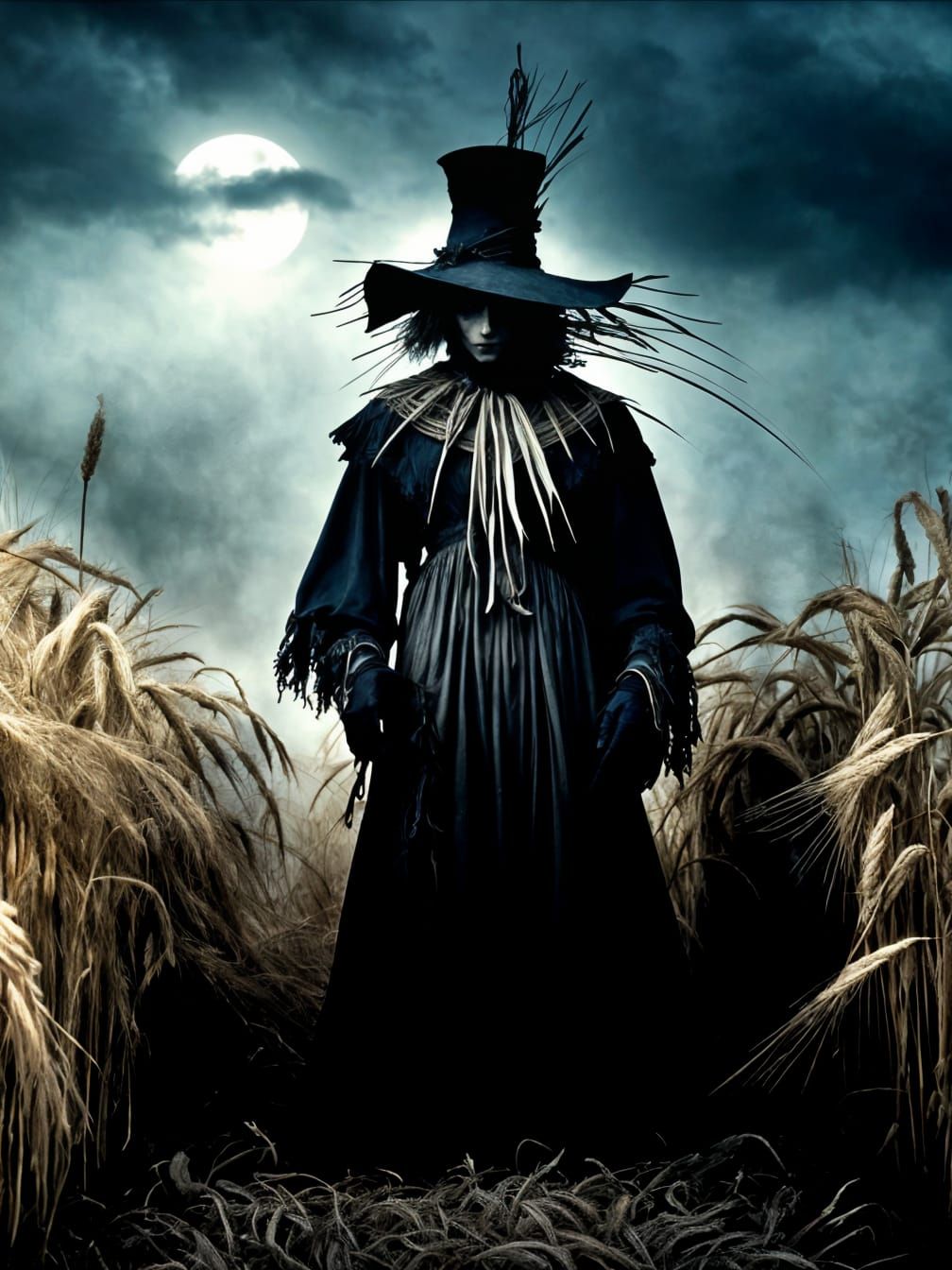 Eerie Scarecrow in Surreal Wheat Field