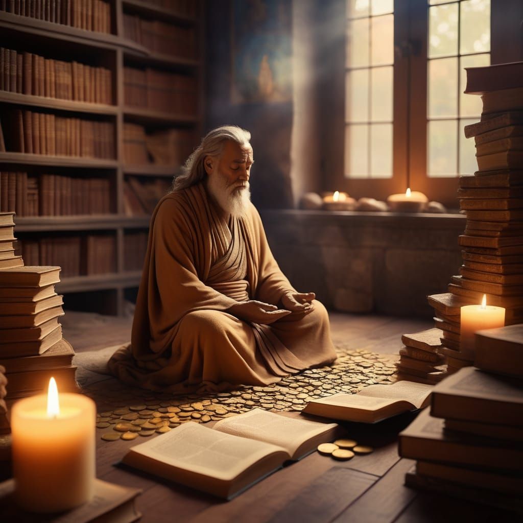 A Contemplative Soul Surrounded by Ancient Wisdom