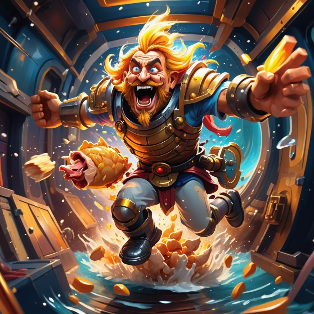 Cartoon Splash Art of Leeroy Jenkins in Spaceship