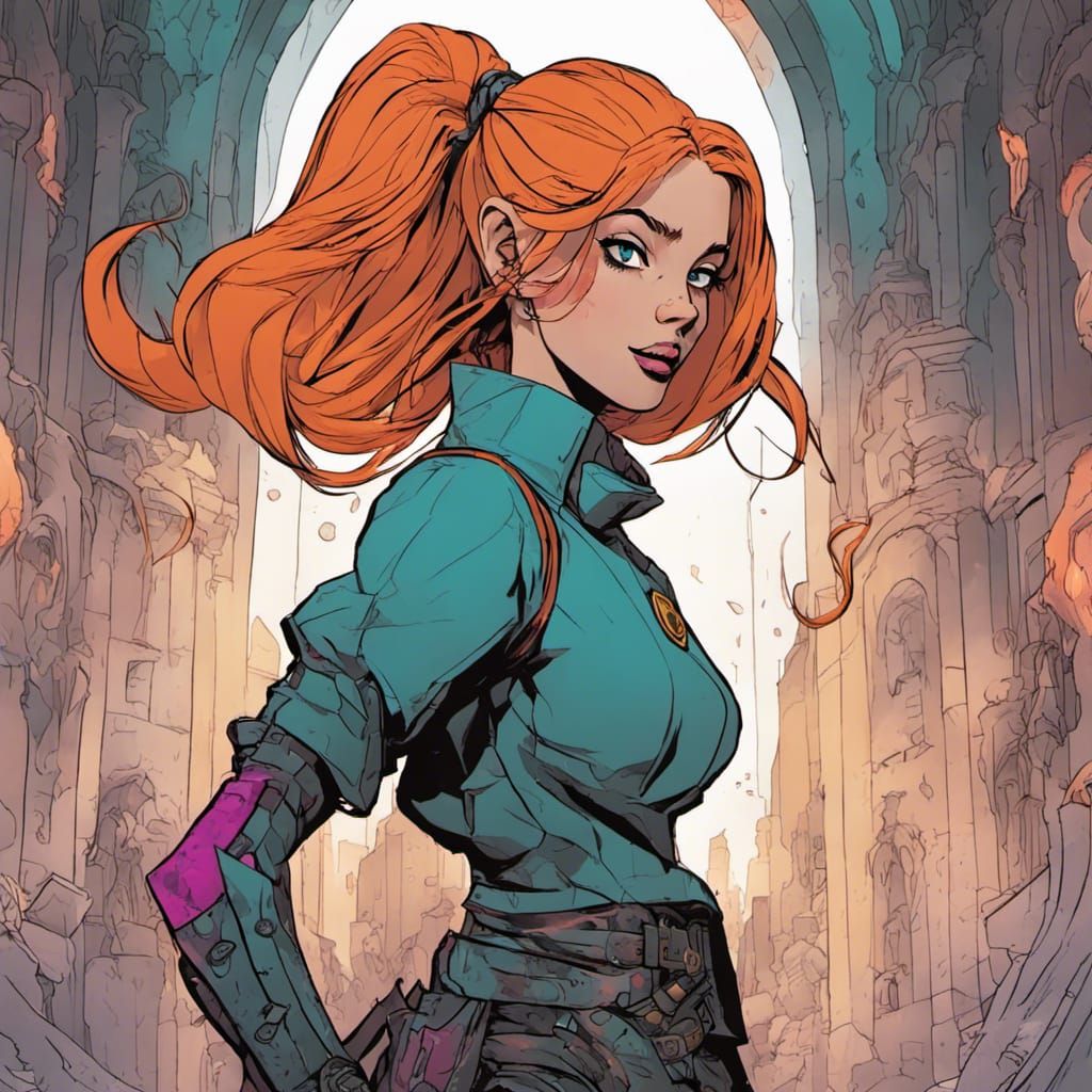 Knight Girl with Orange Hair in Digital Art Style