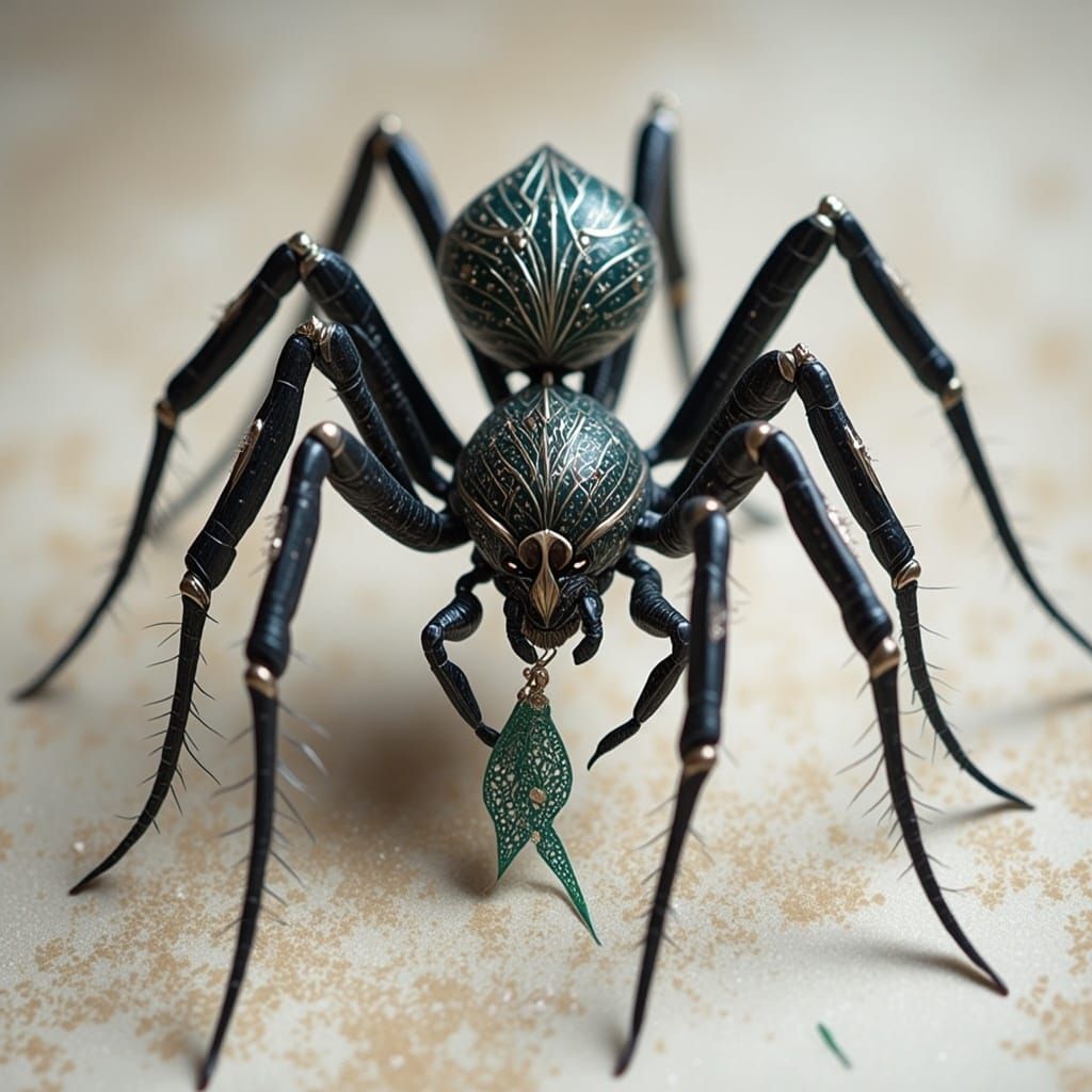 Elegant Spider in Luminous Peppermint Snow Landscape