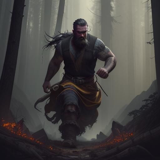 Lumberjack's Escape: Dark Fantasy Art in 8k