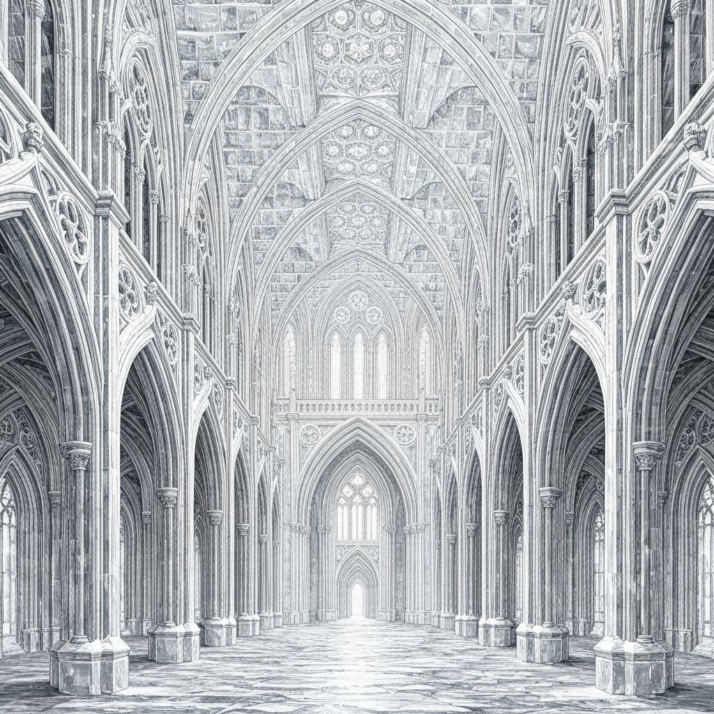 Icy Cathedral: A Monochrome Architectural Illustration