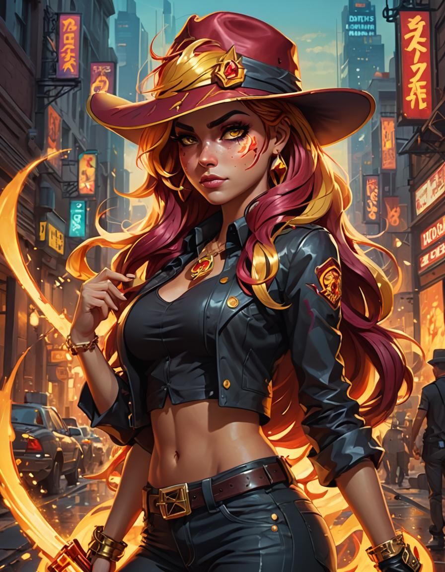 Sunset Shimmer Gangster Portrait in Hyperdetailed Style