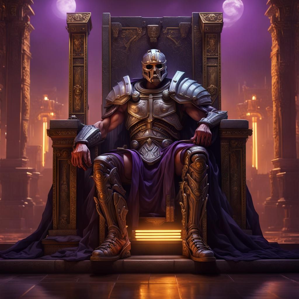Roman Centurion Terminator on Throne: Dark Fantasy Art