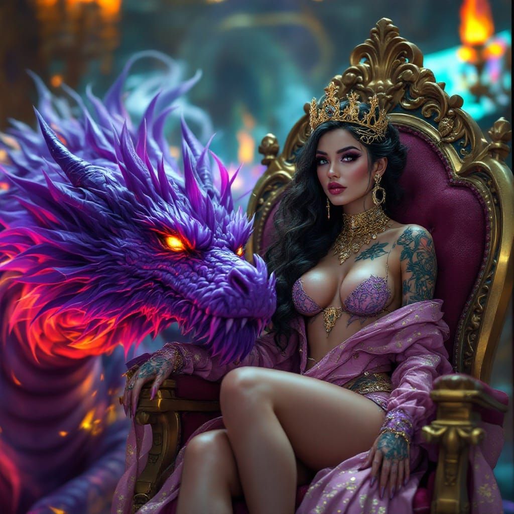 Casino Queen with Dragon in Hyperrealistic Style