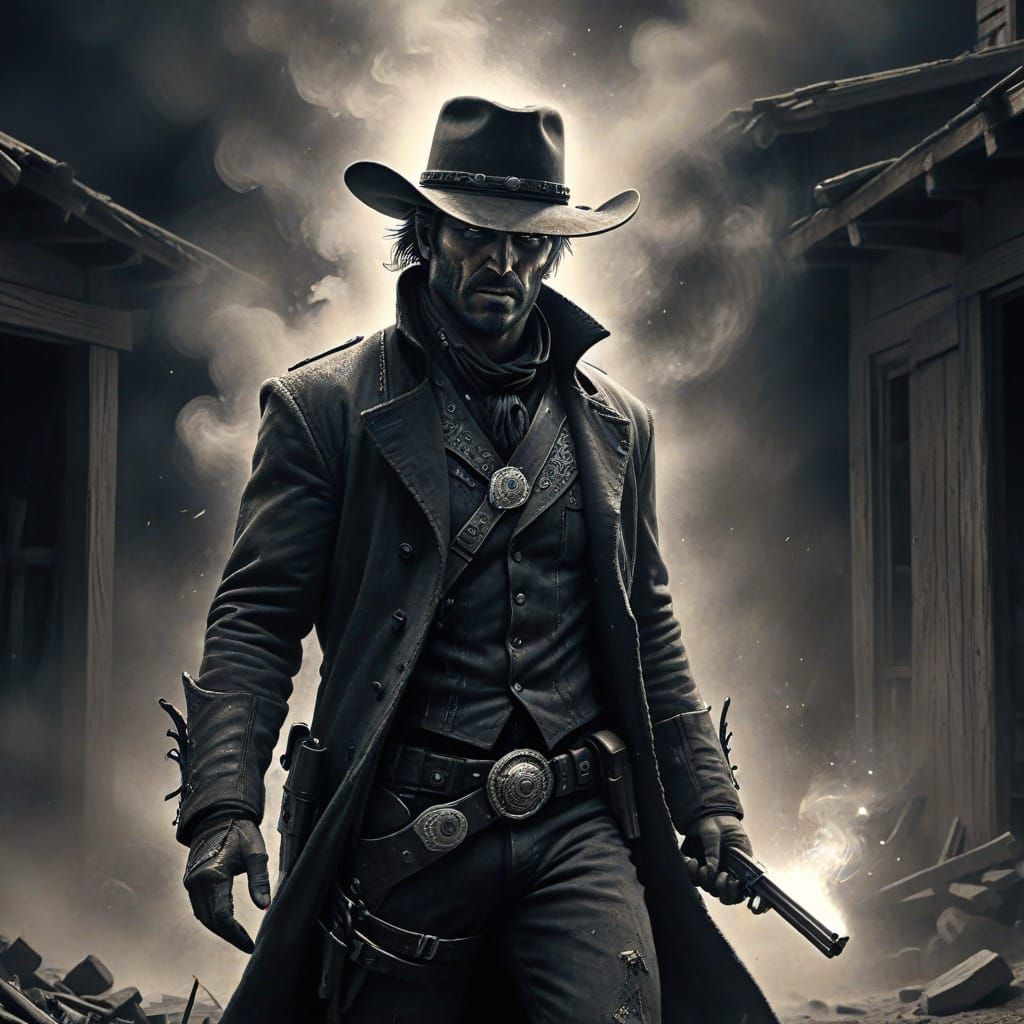 Spectral Gunslinger Emerges in Gritty Charcoal Art