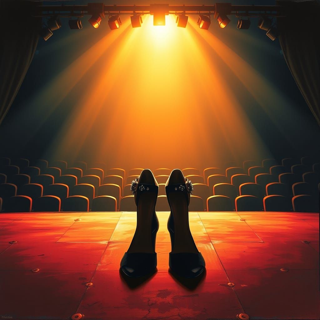 Abandoned High Heels Under Spotlight