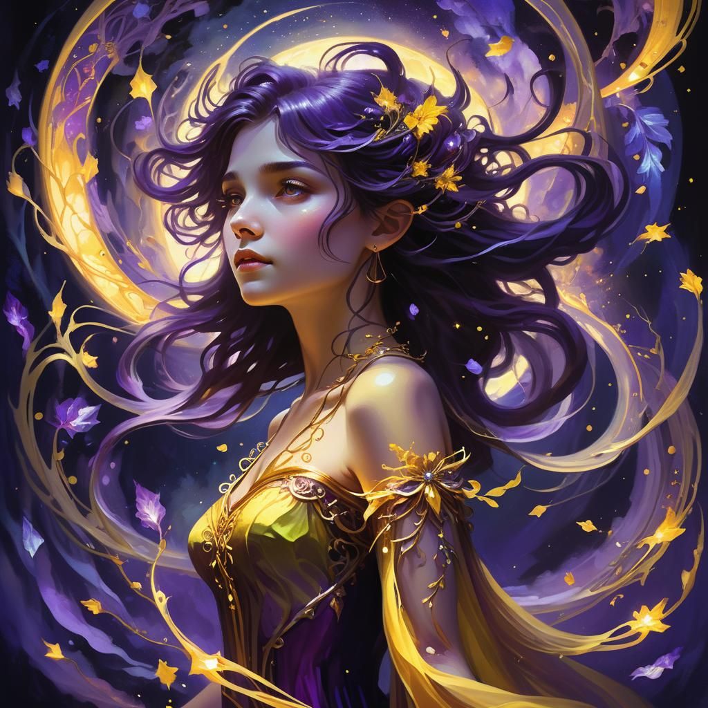 Ethereal Woman Illuminates Darkness in Oil Painting Style