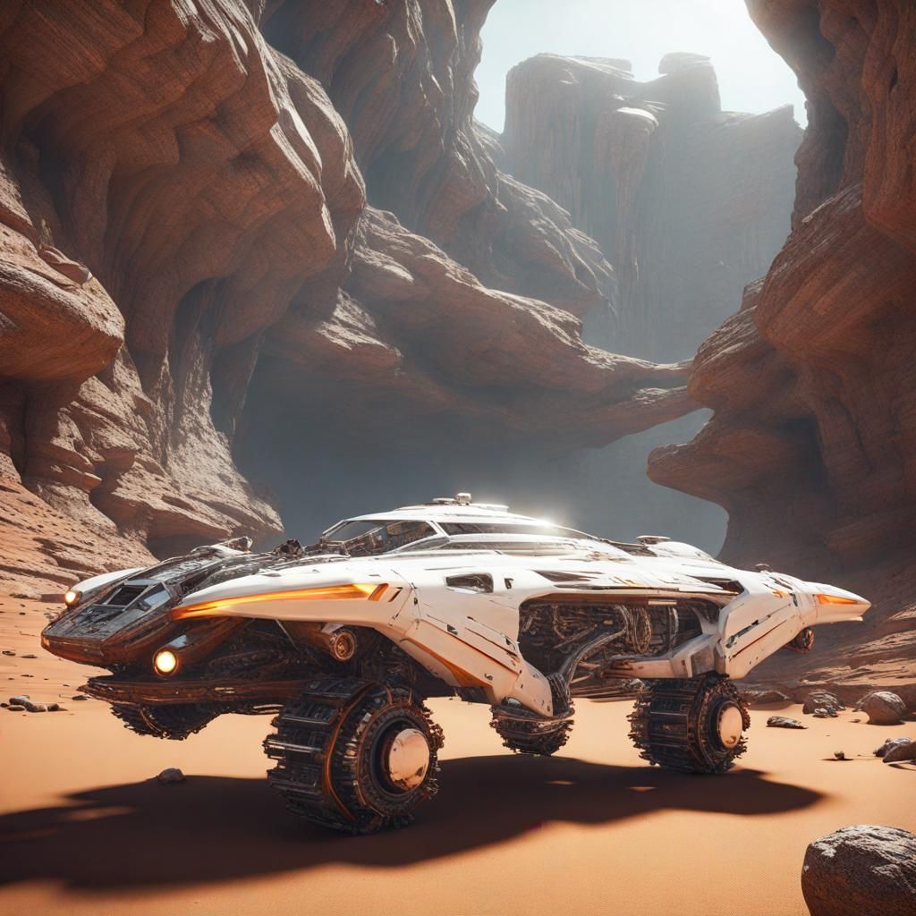 Futuristic 57' Chevy Spaceship Chase Through Canyon