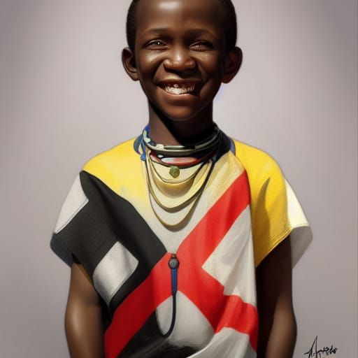 Smiling African Boy Wrapped in National Flag