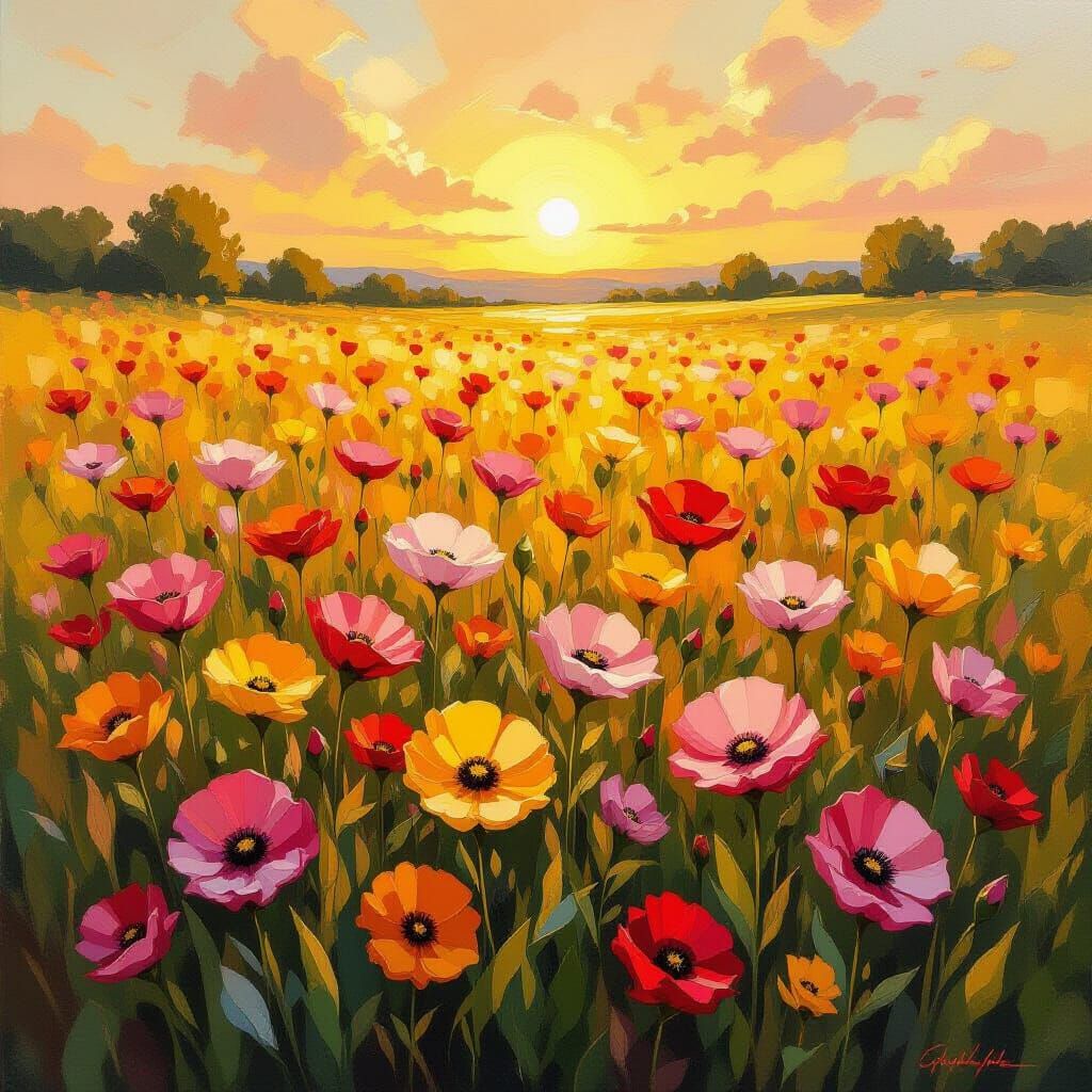 Wildflower Meadow in Encaustic Impasto Style