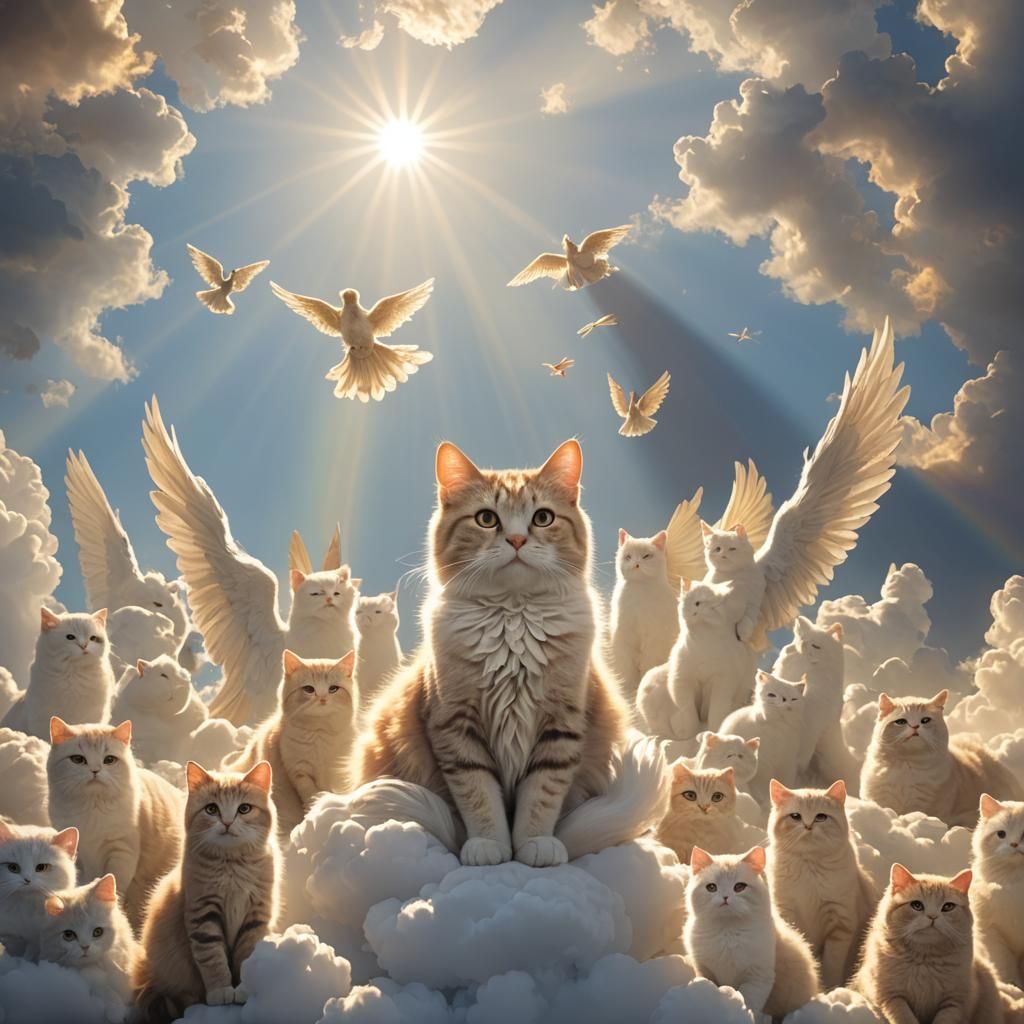Angels, Cat, and Family Support in Divine Light