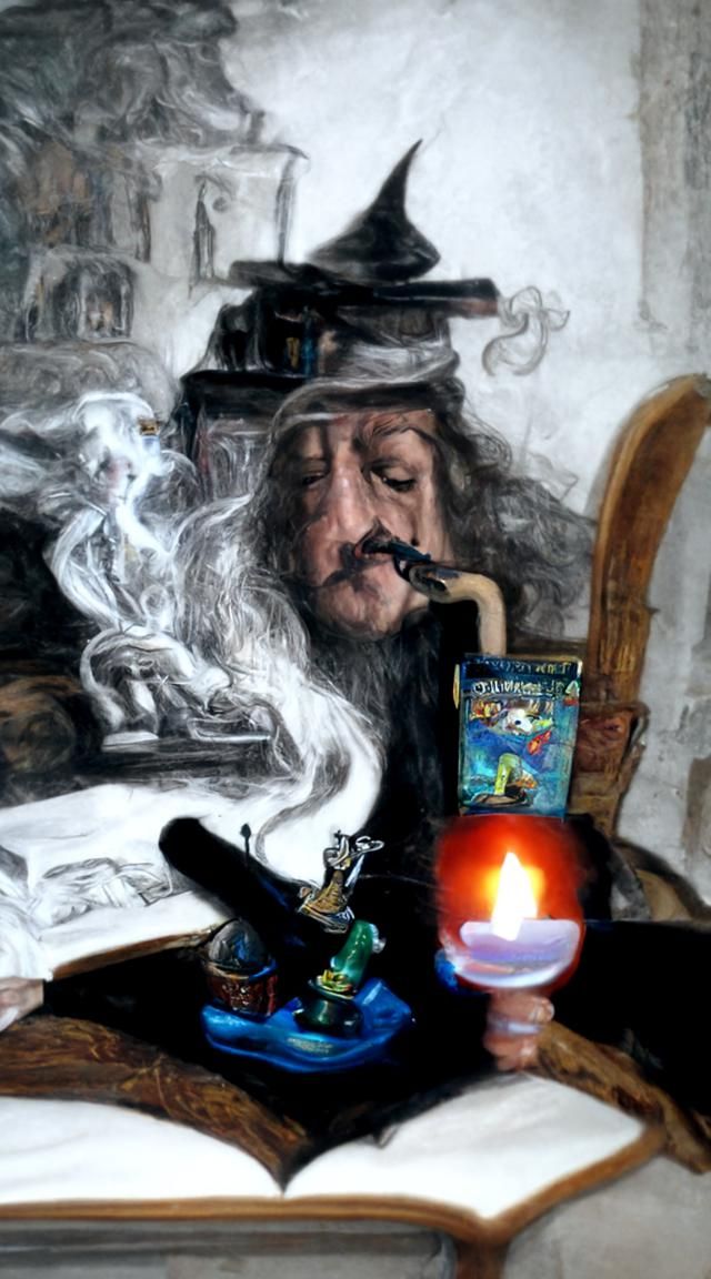 Wizard in Library: Surreal Cartoon Art