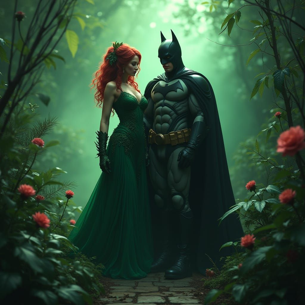 Poison Ivy and Batman in Botanical Garden