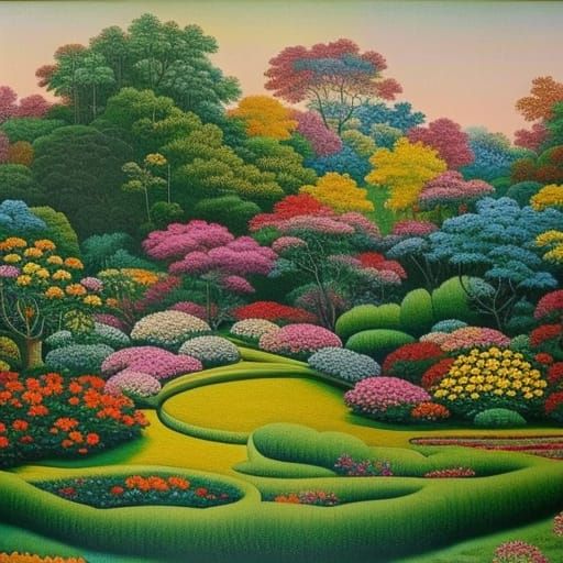 Majestic Garden Painting in Bright Colors