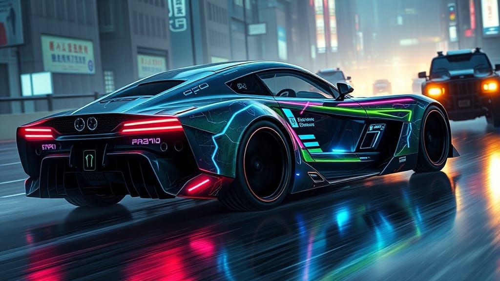 Cybernetic Street Racer in Neo-Tokyo