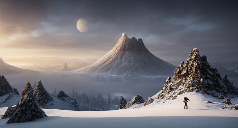 Elven Dark Magician in Frozen Volcano: Digital Matte Paintin...