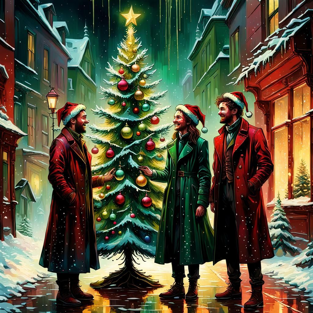 Festive Friends by Christmas Tree in Neovictorian Style