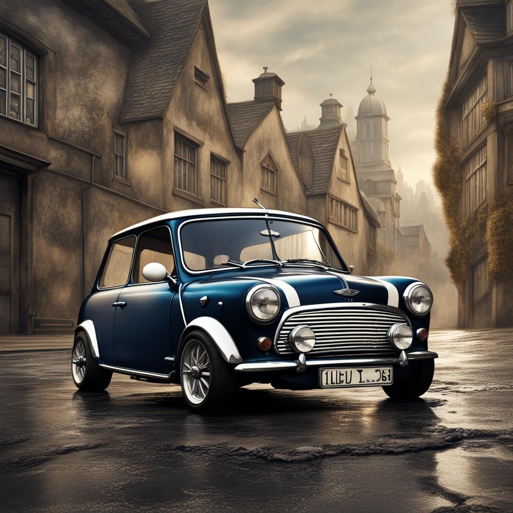 Mini Cooper Sports Car in Etching Style