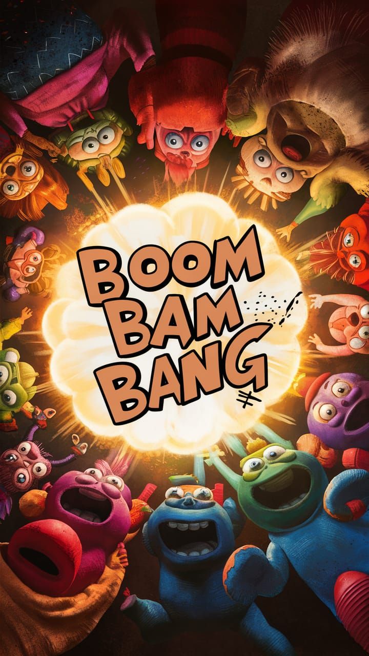 Explosive Comic Scene with Dancing Characters