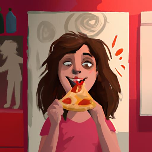 Happy Girl Eating Pizza: Hyperrealistic Cartoon Art