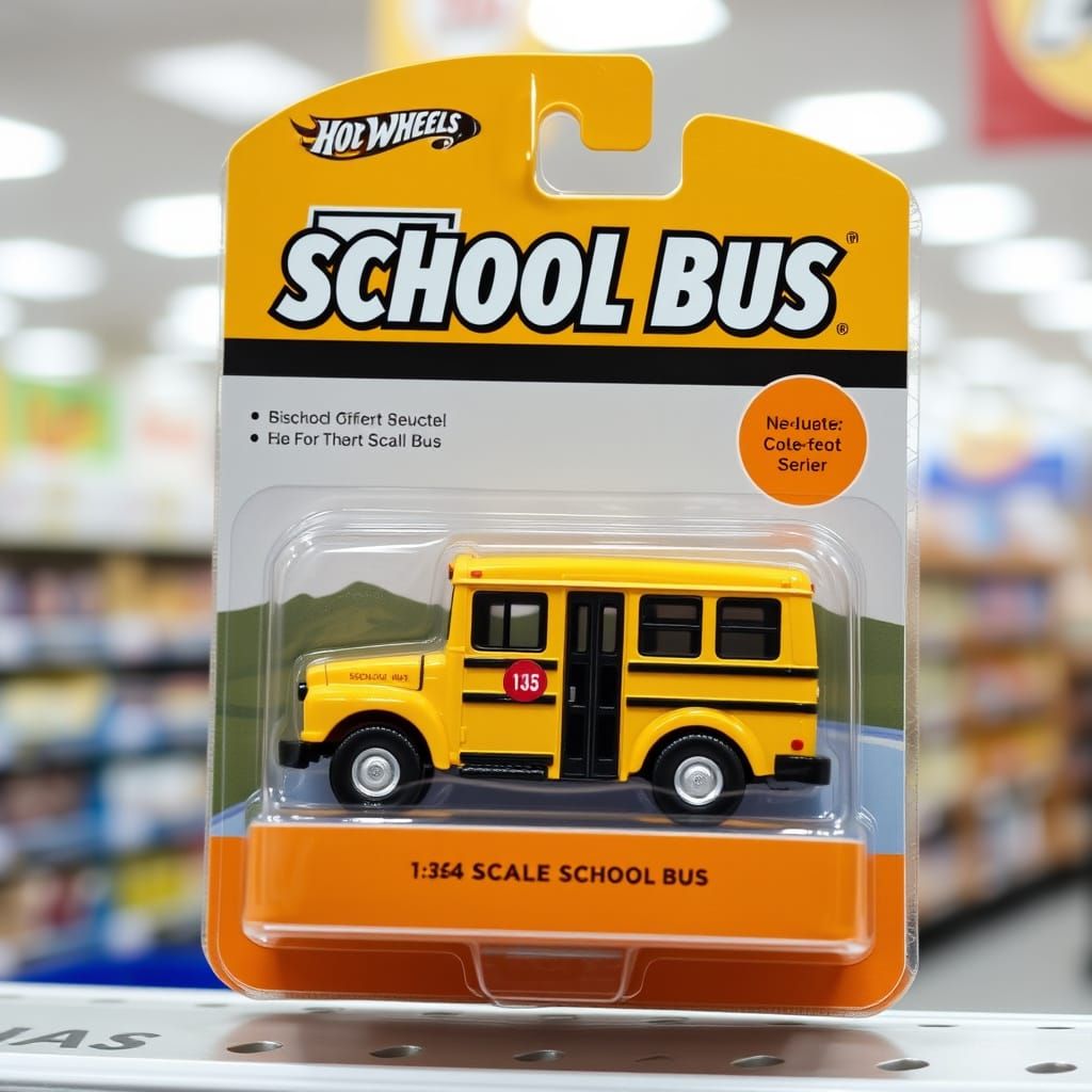 1:64 Scale Diecast Yellow School Bus in Vintage Blister Pack