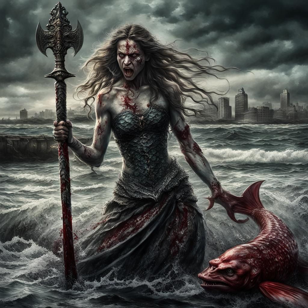 Furious Mermaid Emerges from the Sea