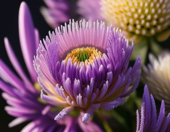 Hyperrealistic Heather Flower Portrait with Dew Drops