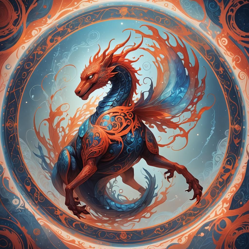 Glowing Red Creature in Dreamy Fantasy Art