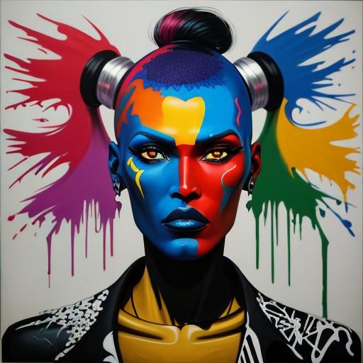 Grace Jones Graffiti Art in Polychromatic Style