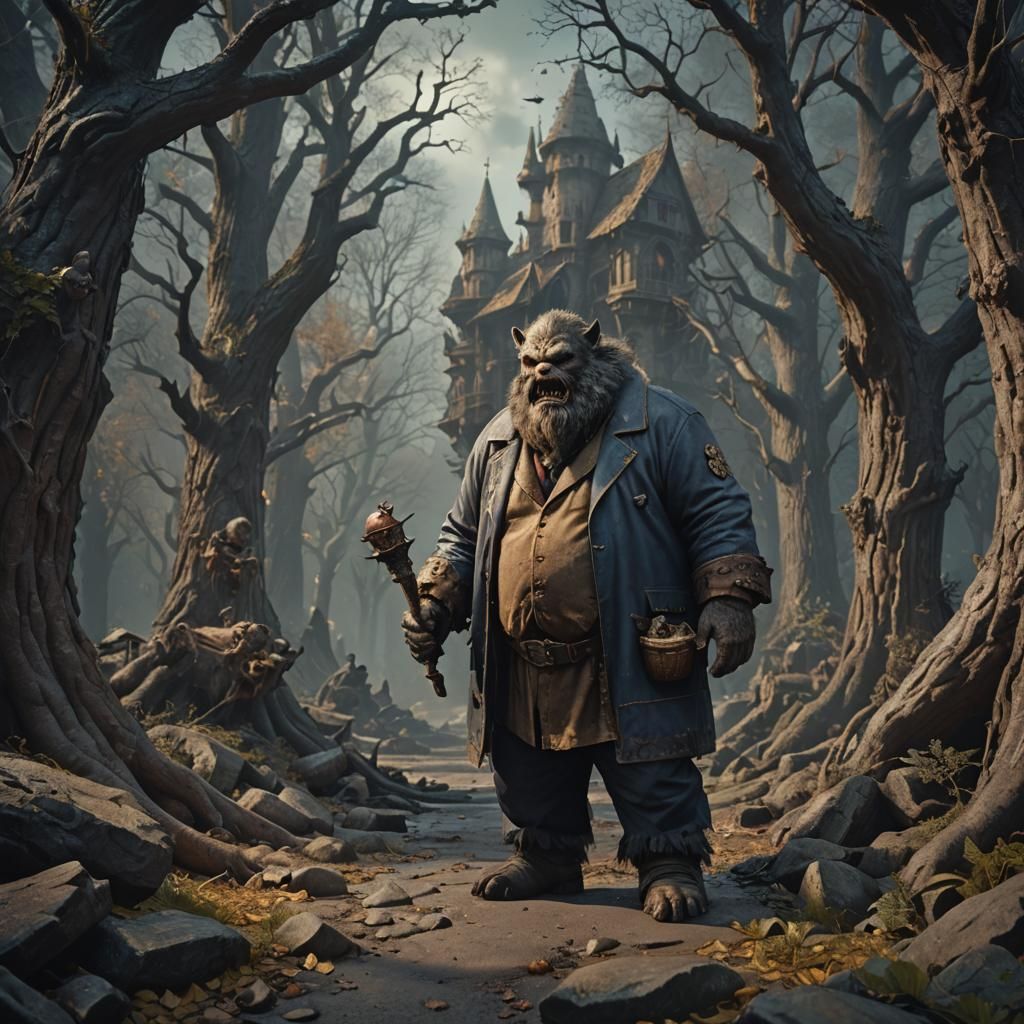 Morbidly Obese Wolfman in Detailed Matte Painting