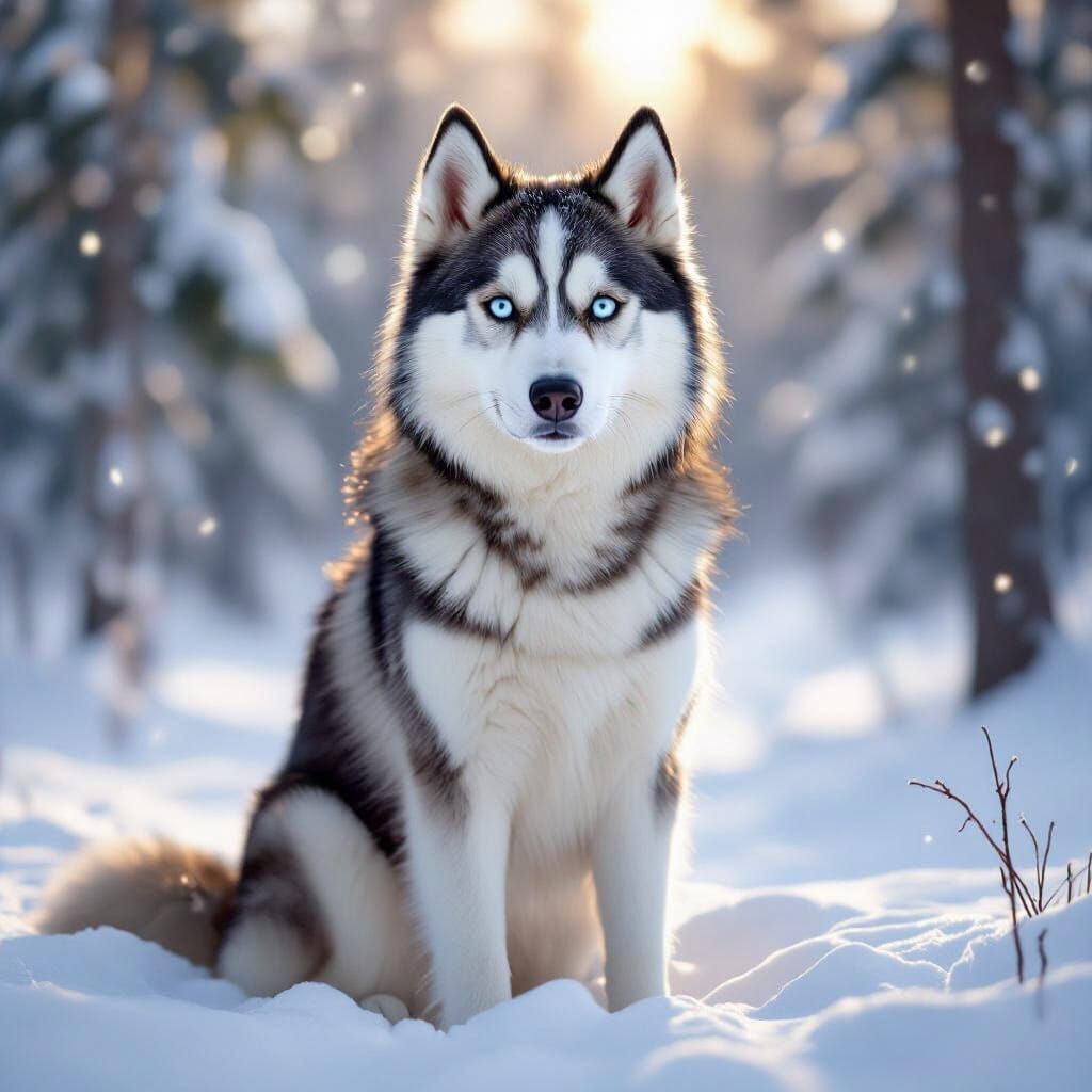 Majestic Husky in Snowy Forest Clearing
