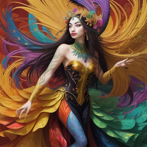 Dragon Peacock Woman in Abstract Expressionism Style