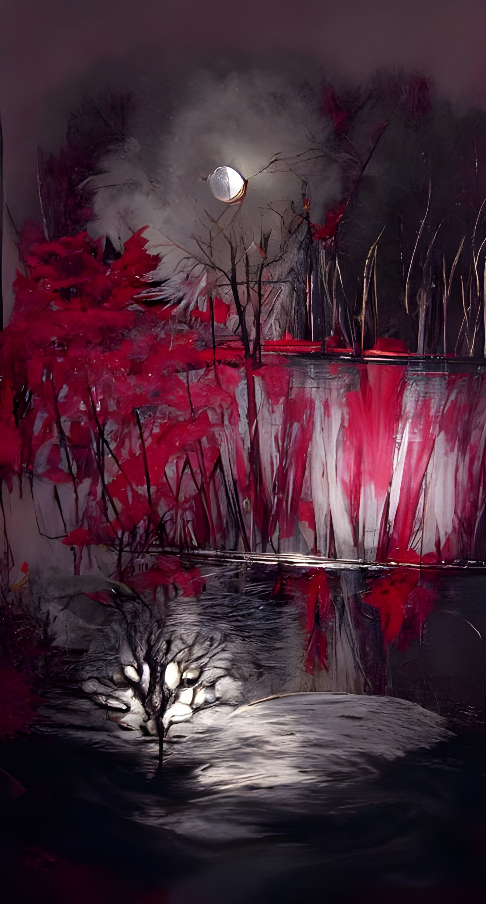 Giant Silver Moon Reflects in Maple Lake