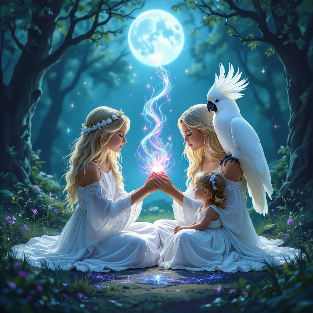 Ethereal Spellcasting Circle in Moonlit Forest