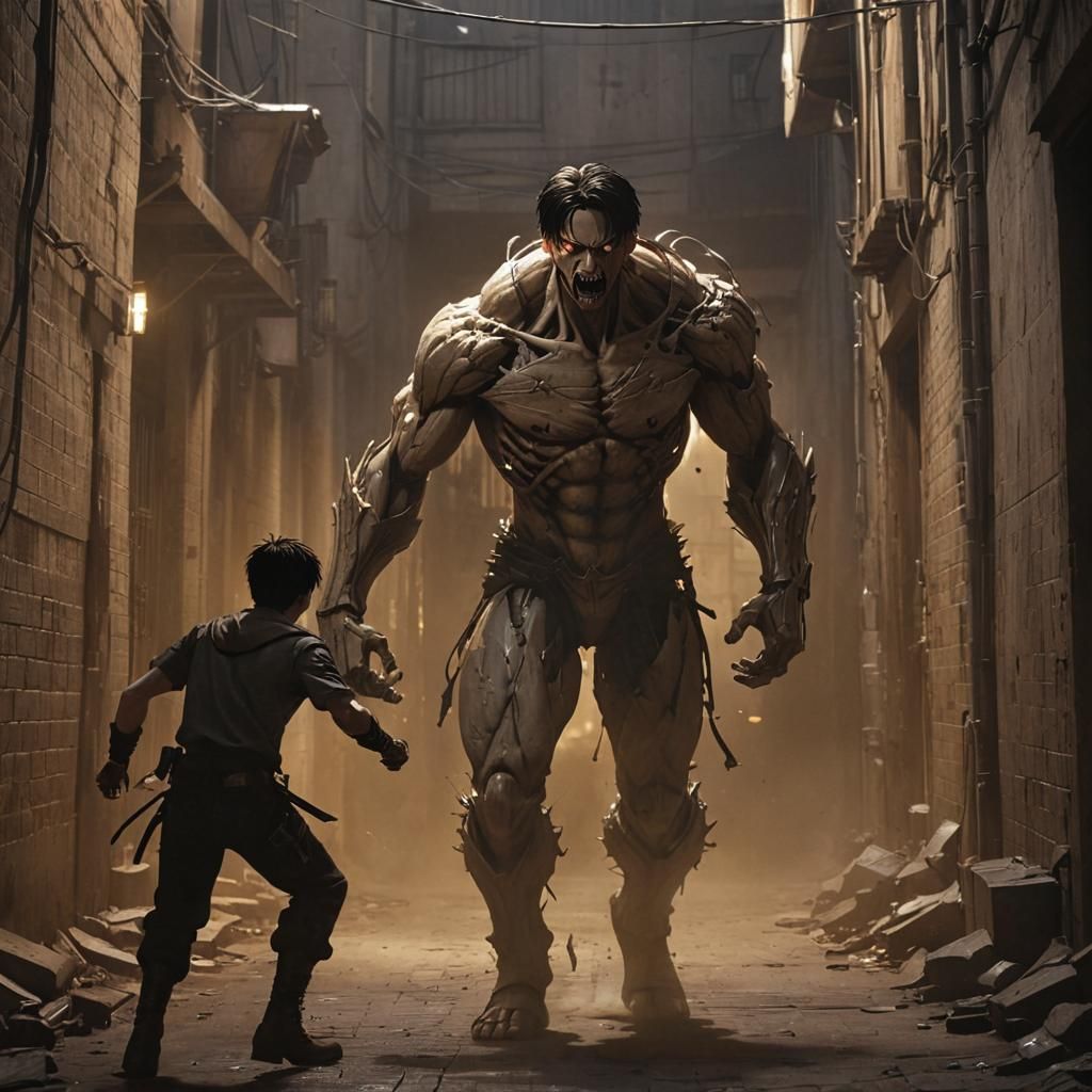 Levi Ackerman's Titan Battle in Dark Alleyway