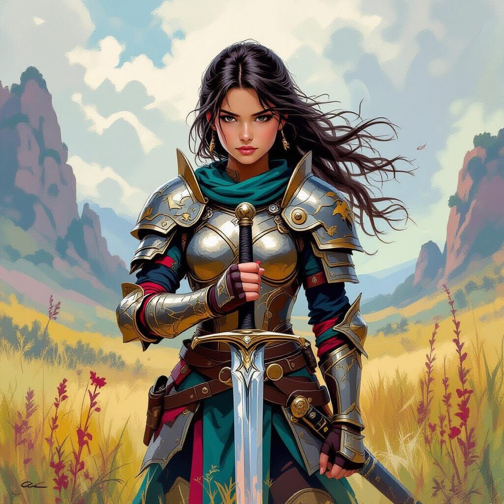 13-Year-Old Warrior Princess in Fantasy Landscape