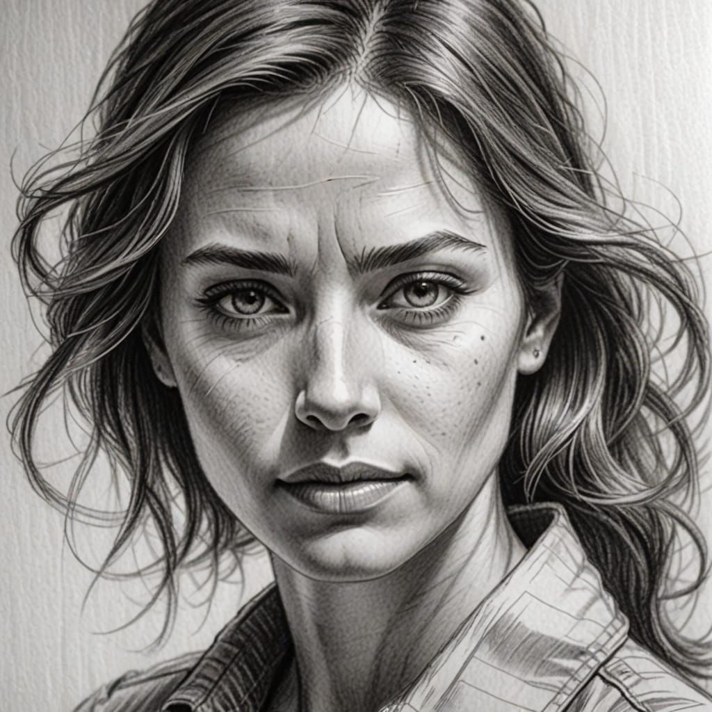 Realistic Pencil Sketch of a Woman on Paper