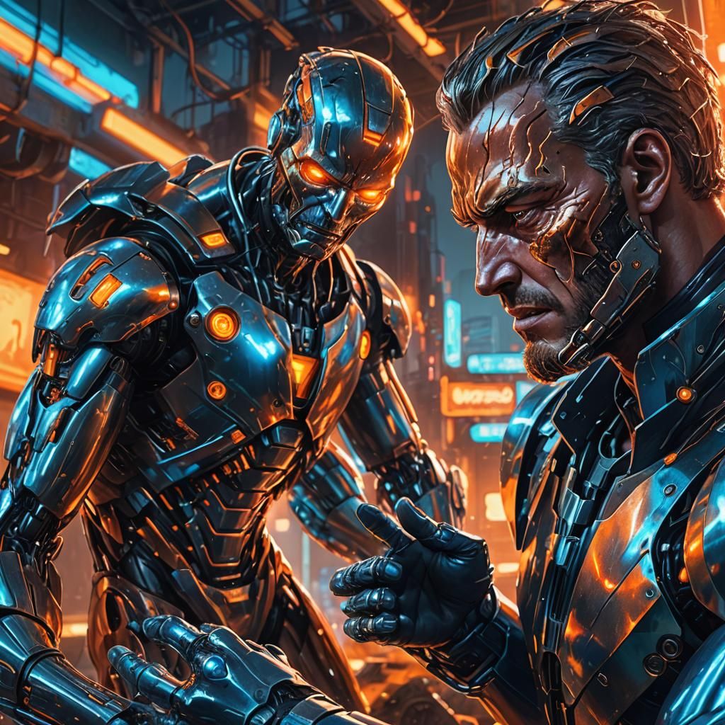 Desperate Plea Before the Metallic Man: Sci-Fi Art