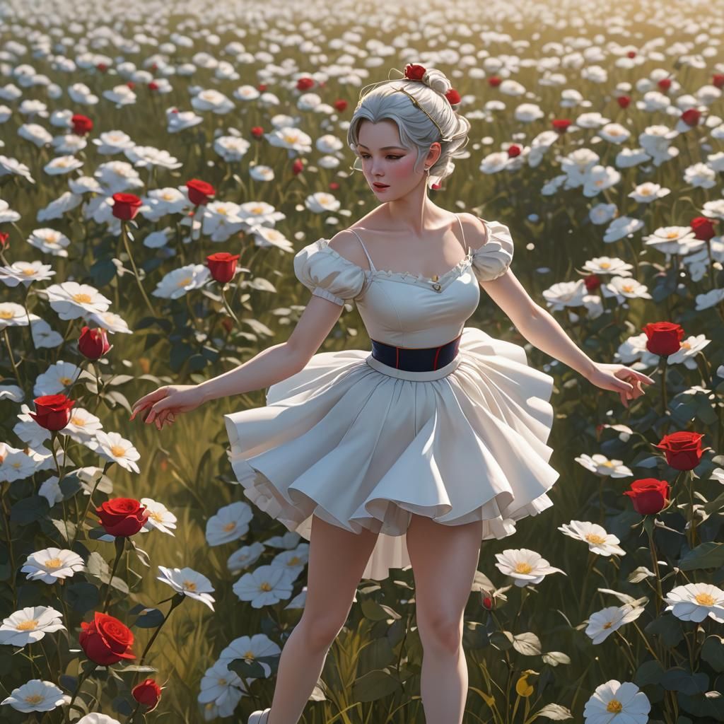 Anime Ballerina in Windy Field: 3D Digital Art