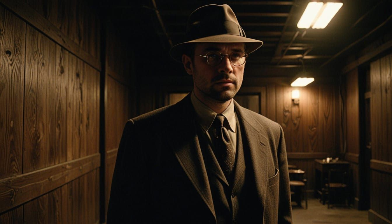 Cinematic Con Artist in Smoky Interrogation Room