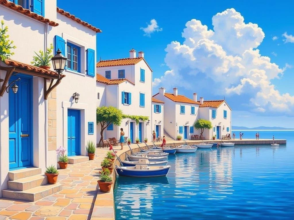 Impressionist Coastal Scene in Mediterranean Style