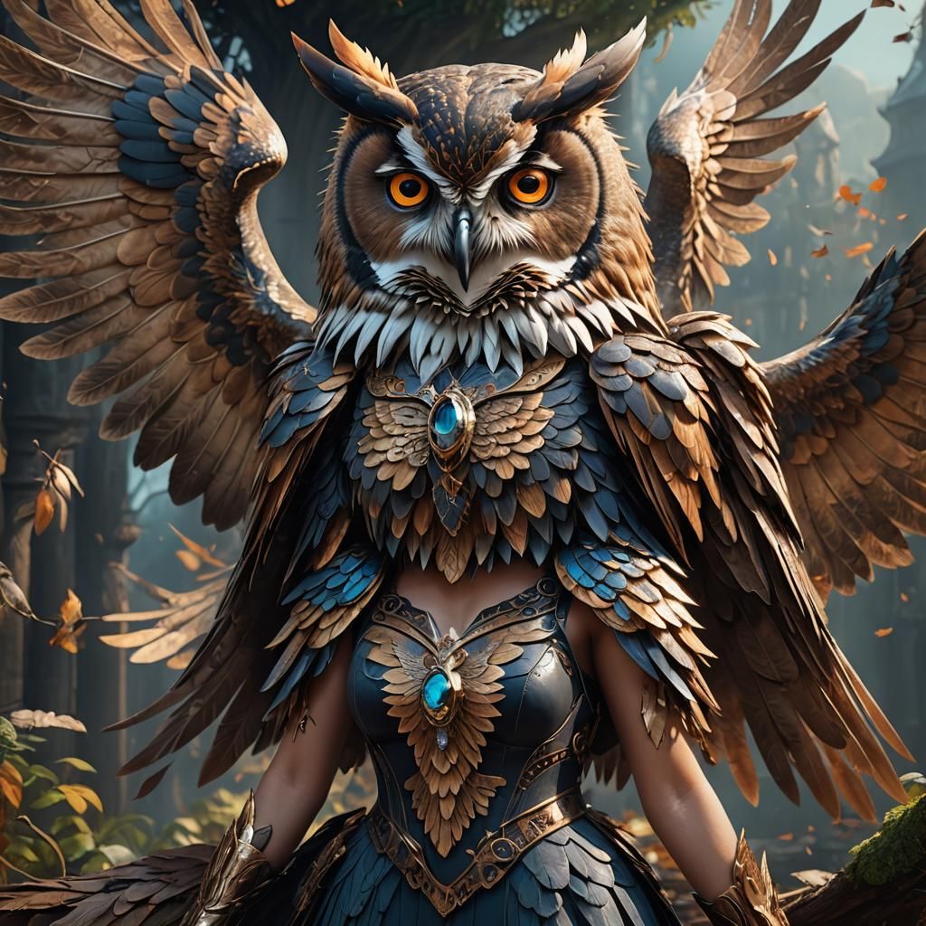 Hyperrealistic Owl Girl Digital Matte Painting