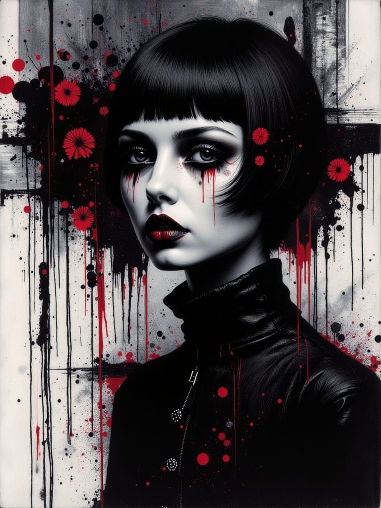 Gothic Punk Portrait of a Young Woman in Surreal Style