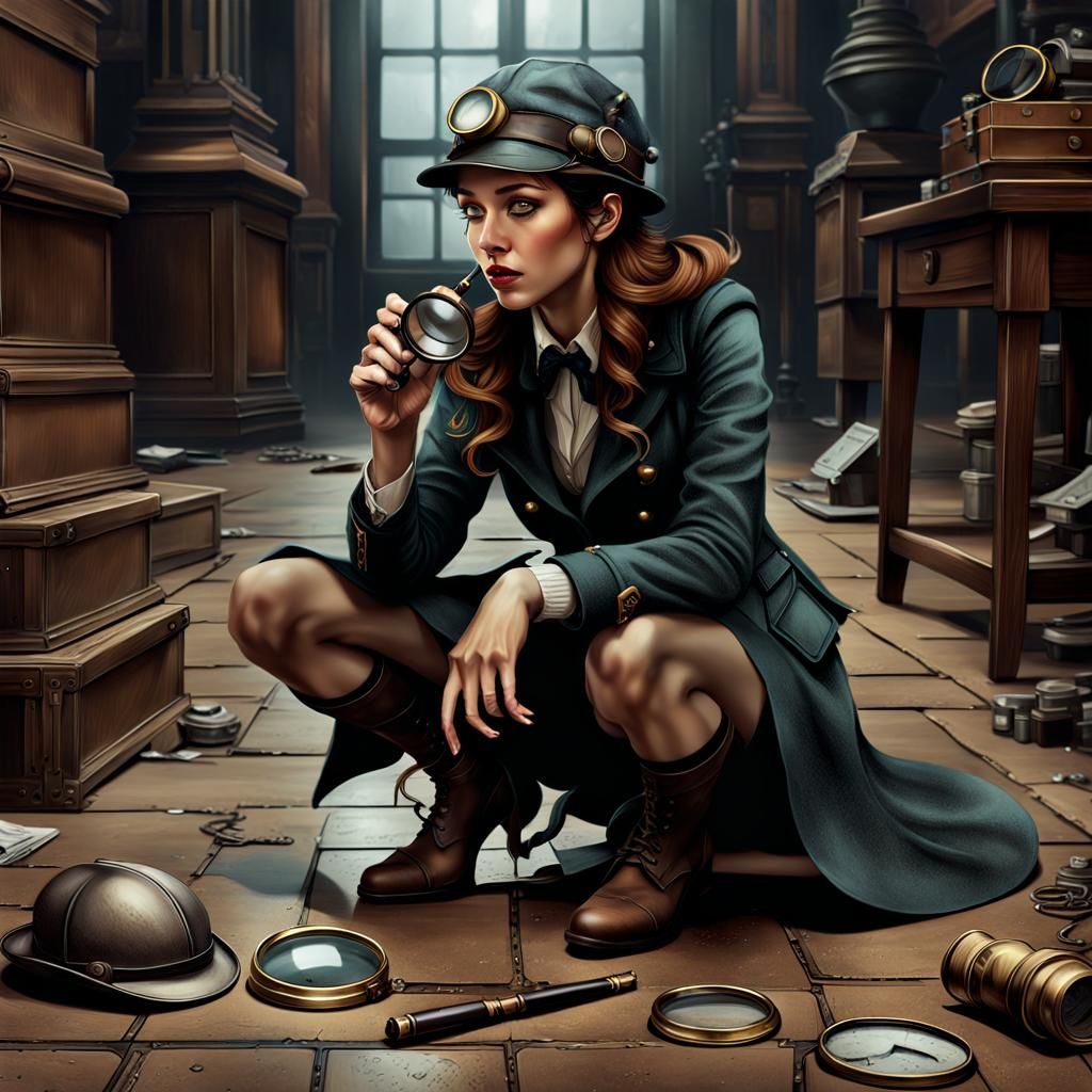 Girl Detective Investigates Crime Scene in Whimsical Style